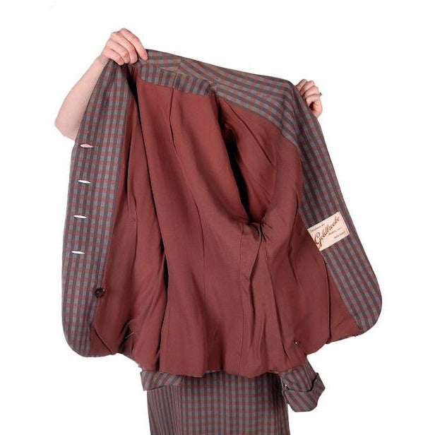 Vintage Green/Taupe/Gray Wool Gab Ladies Suit 1940s Detailed Pockets 36B 23W Cart2cart The Best Vintage Clothing