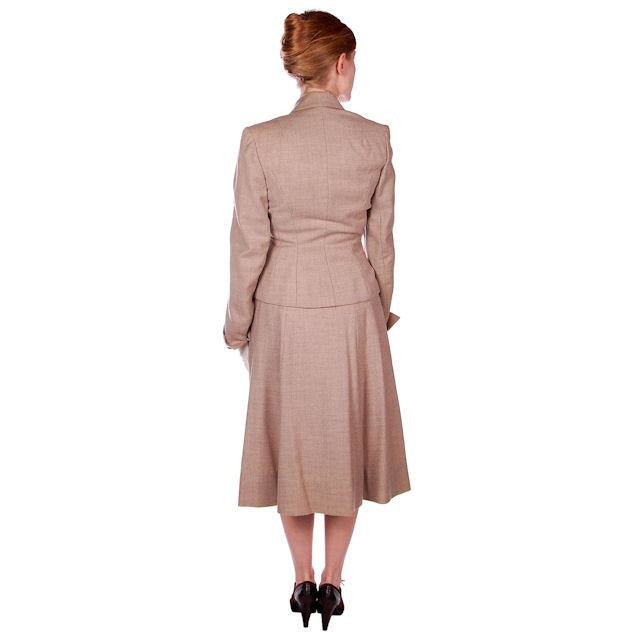 Vintage Oatmeal Beige Wool Ladies DBL BRSTD Suit 1940s Wasp Waist 38B 25 Waist Cart2cart The Best Vintage Clothing