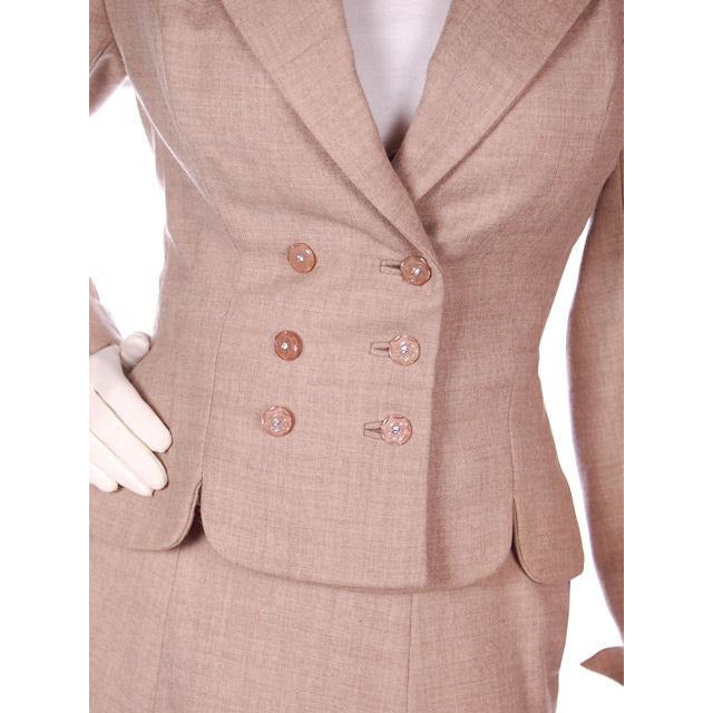 Vintage Oatmeal Beige Wool Ladies DBL BRSTD Suit 1940s Wasp Waist 38B 25 Waist Cart2cart The Best Vintage Clothing