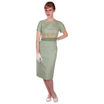 Vintage Dress Green Wiggle Linen 1950s Lace Waistband Ferman O'Grady 36-26-36 - The Best Vintage Clothing
 - 1