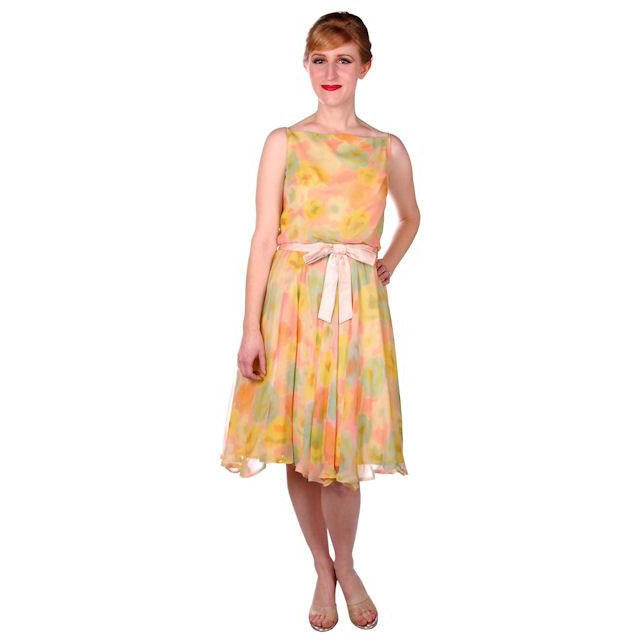 Vintage Sherbets Silk Chiffon Party Dress Summer 1965 Saks Fifth Ave 36-26-Free Women's,New Arrivals Saks Fifth Ave