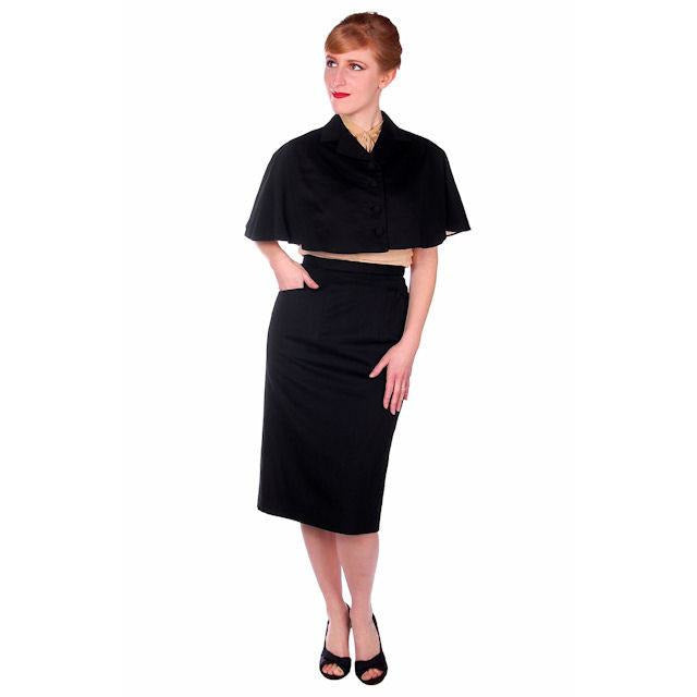 Vintage Black Cape & Pencil Skirt Laurice Keyloun 1950s 26 Waist 37 Hips Cart2cart Laurice Keyloun