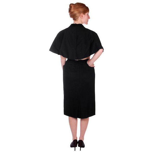 Vintage Black Cape & Pencil Skirt Laurice Keyloun 1950s 26 Waist 37 Hips Cart2cart Laurice Keyloun