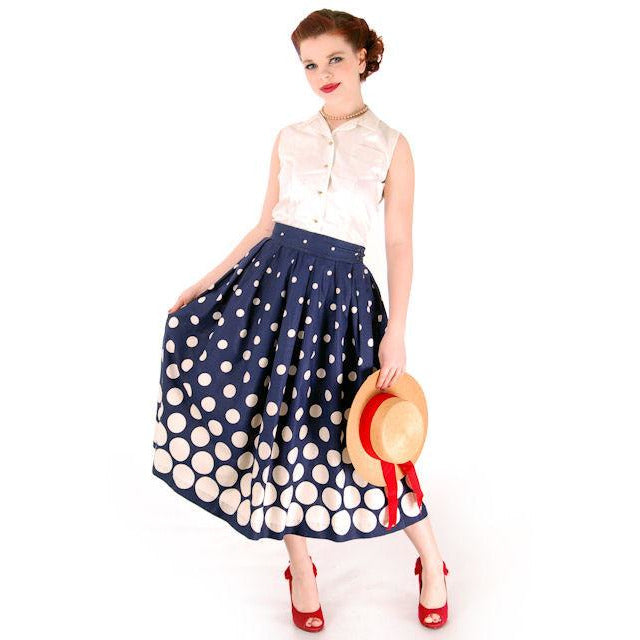 Vintage Ladies Cotton Skirt Blue & White Polka Dots 1940s 26" Waist - The Best Vintage Clothing
 - 1