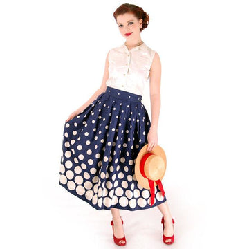 Vintage Ladies Cotton Skirt Blue & White Polka Dots 1940s 26" Waist Cart2cart vendor-unknown