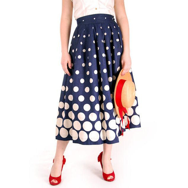 Vintage Ladies Cotton Skirt Blue & White Polka Dots 1940s 26" Waist Cart2cart vendor-unknown