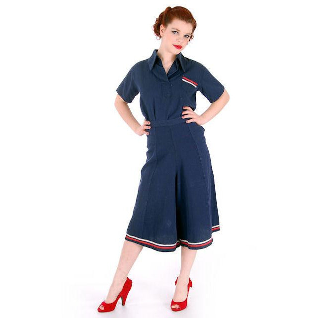 Vintage Ladies WW 2 SPORTSWEAR Culotte Pants Set Nautical Theme 1940s 40-28-41 Women's,New Arrivals vendor-unknown