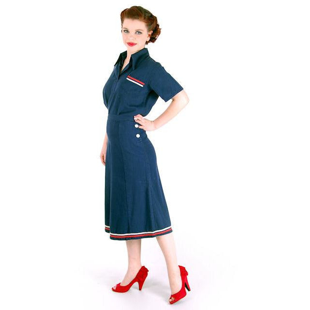 Vintage Ladies WW 2 SPORTSWEAR Culotte Pants Set Nautical Theme 1940s 40-28-41 Women's,New Arrivals vendor-unknown