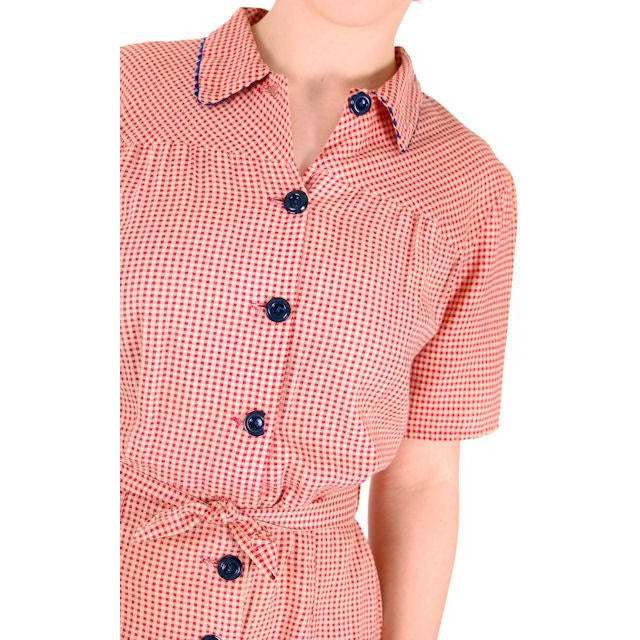 Vintage Ladies Red Cotton Gingham Playsuit 1940s 40-30-40 Pin Up WW2 Women's,New Arrivals vendor-unknown