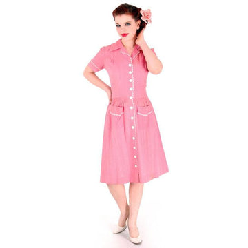 Vintage S Stylecraft Frocks Seersucker Day Dress Pink WW2 Early 1940s 36-29-47 Women's,New Arrivals Stylecraft