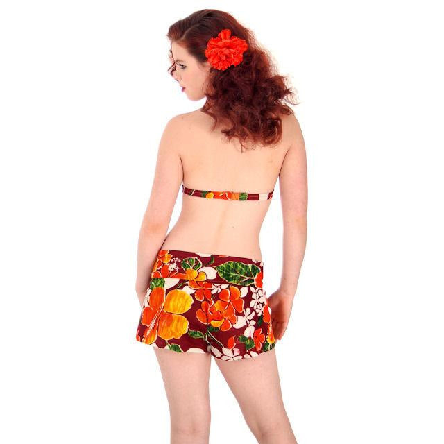 Vintage Womens S Swimsuit Bathing Suit 1970s 2 Piece Bikini Hawaiian Print Halter Shorts Women's,New Arrivals The Best Vintage Clothing