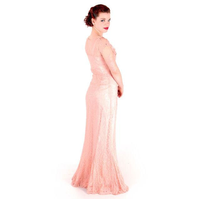 Vintage Dress Peach Lace Tea Gown w/ Bias Cut Slip & Capelet 1930s 32-29-38 Women's,New Arrivals The Best Vintage Clothing