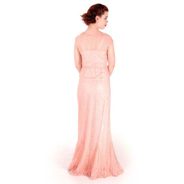Vintage Dress Peach Lace Tea Gown w/ Bias Cut Slip & Capelet 1930s 32-29-38 Women's,New Arrivals The Best Vintage Clothing