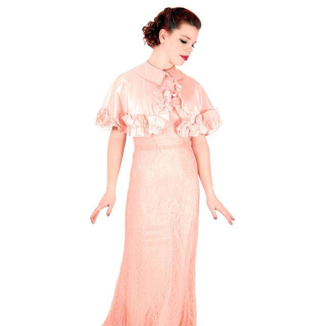 Vintage Dress Peach Lace Tea Gown w/ Bias Cut Slip & Capelet 1930s 32-29-38 Women's,New Arrivals The Best Vintage Clothing