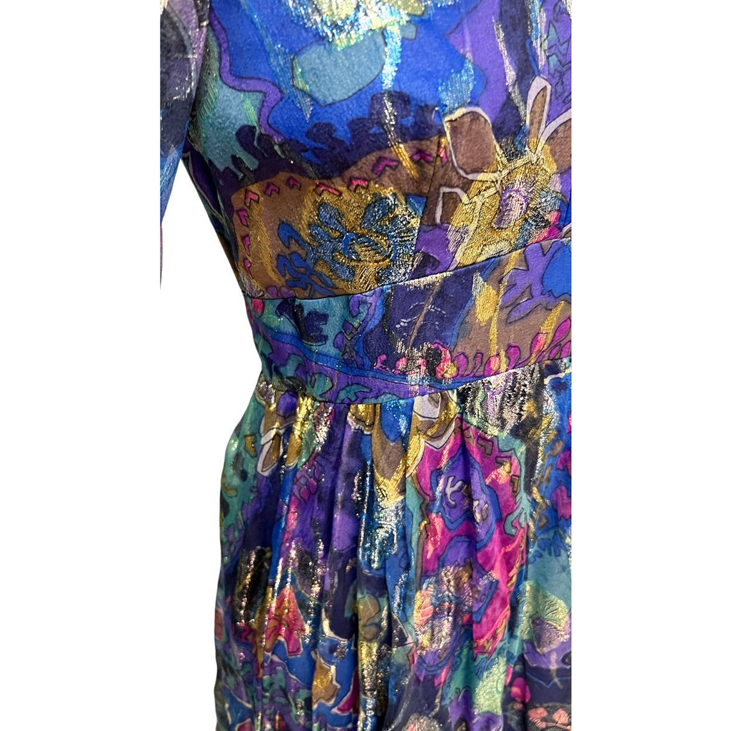 Vintage Metallic Silk Chiffon Designer Gown Hartley Westwood 1970S 34-30-36 1970s Cart2cart Westwood