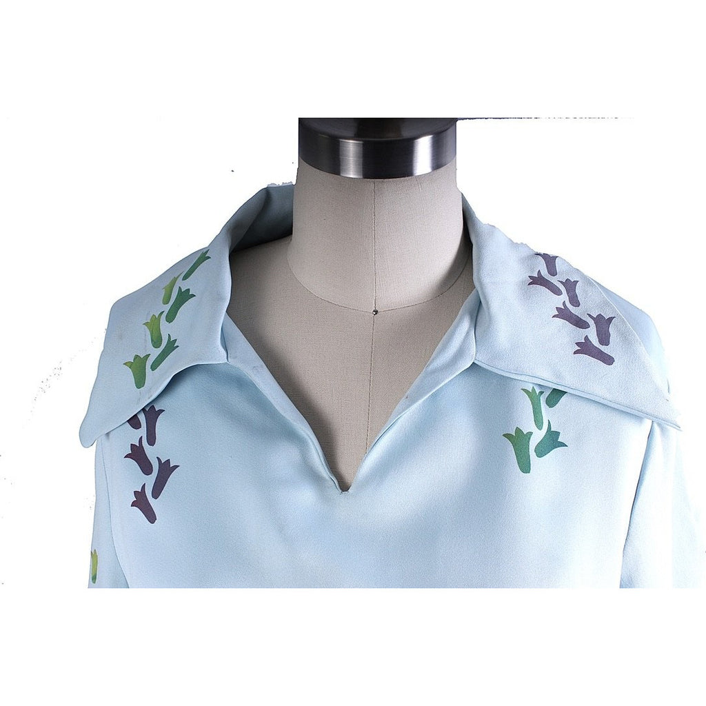 VTG Tummey Hand Block Printed 1970s Top Hippie womens M Blue The Best Vintage Clothing