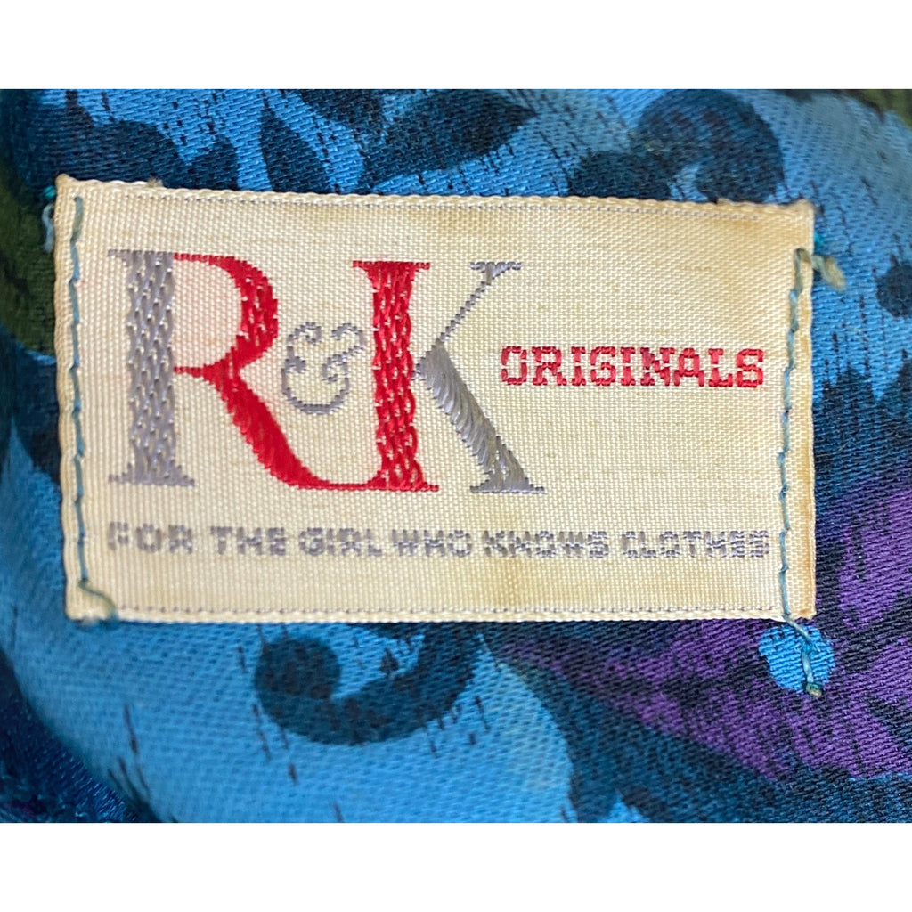 VTG R&K Original Dress 50s Polished Cotton Day/Party Blue Floral M/L Wide Waist Dresses The Best Vintage Clothing