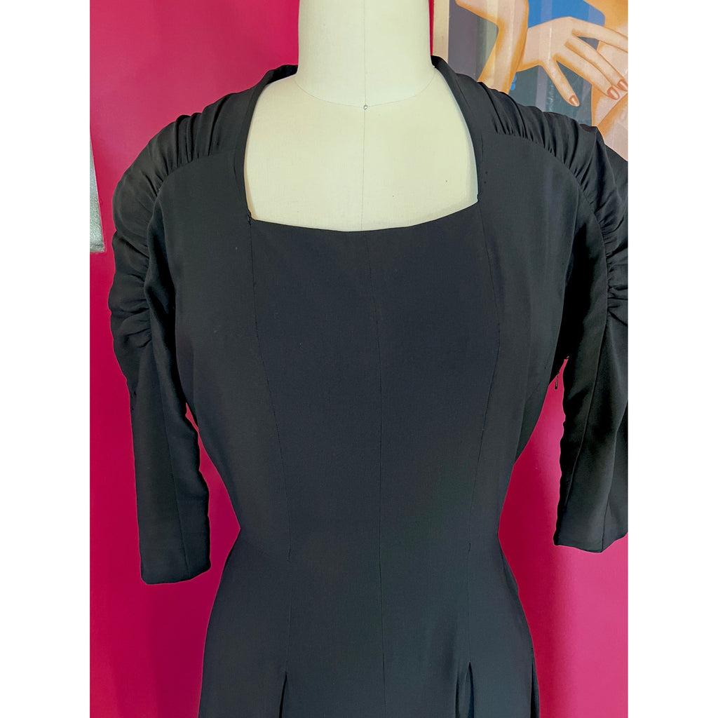 VTG 50s Jeanne Lanvin/Castillo Black Rayon Cocktail Dress Unique Sleeves M 42-31-43 Cart2cart Lanvin