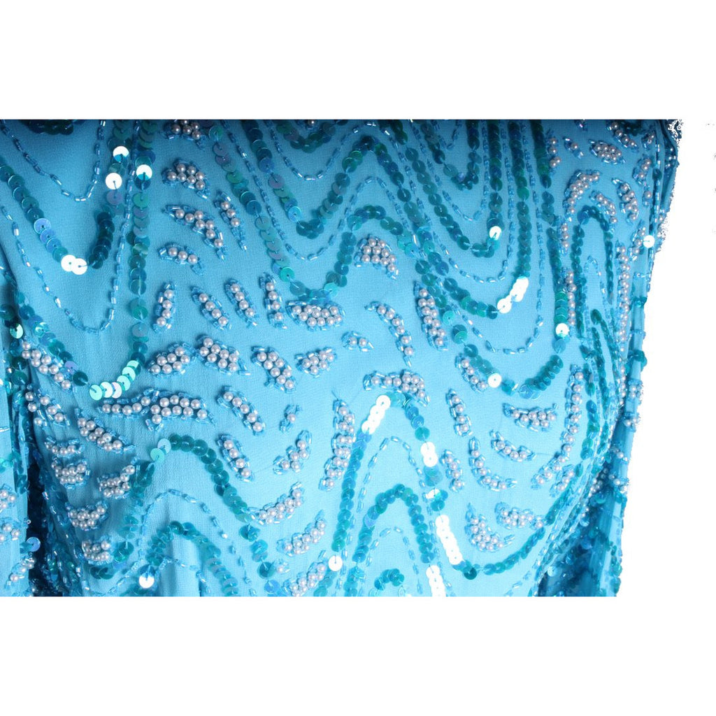 1980s Vintage Evening Glam Dress Turquoise Sequins Twilight Connection Womens M dress The Best Vintage Clothing