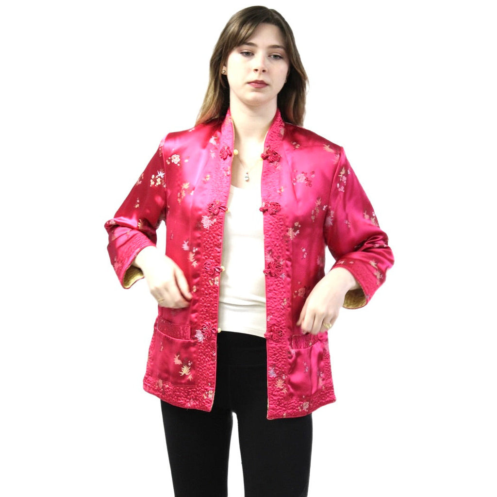 Vintage Pink/Yellow Satin Reversible Damask Jacket 1950s S/M Japan coat The Best Vintage Clothing