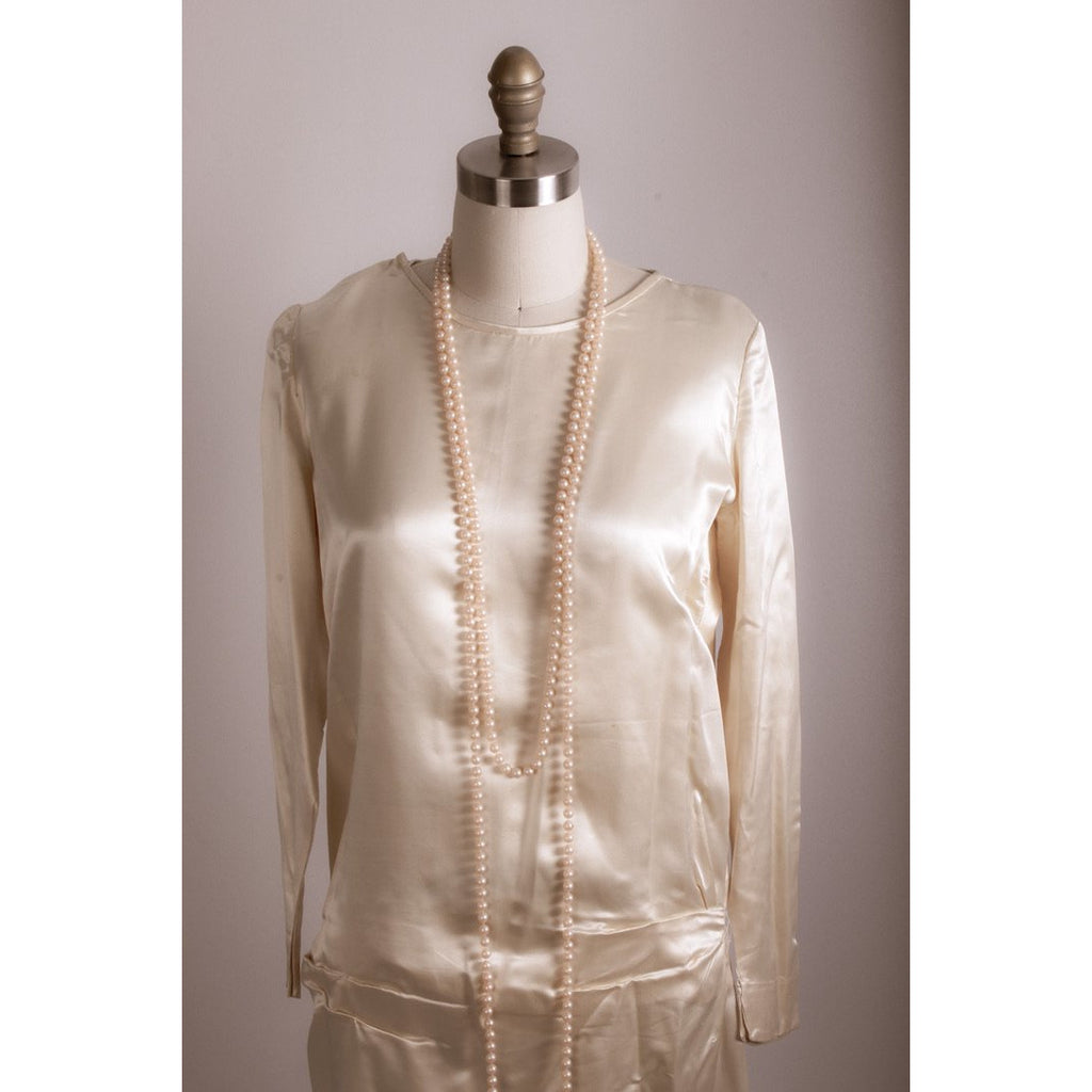 Antique 1920s Flapper Dress Simple Ivory Silk Satin Wedding 38"Bust- 38"Hips The Best Vintage Clothing
