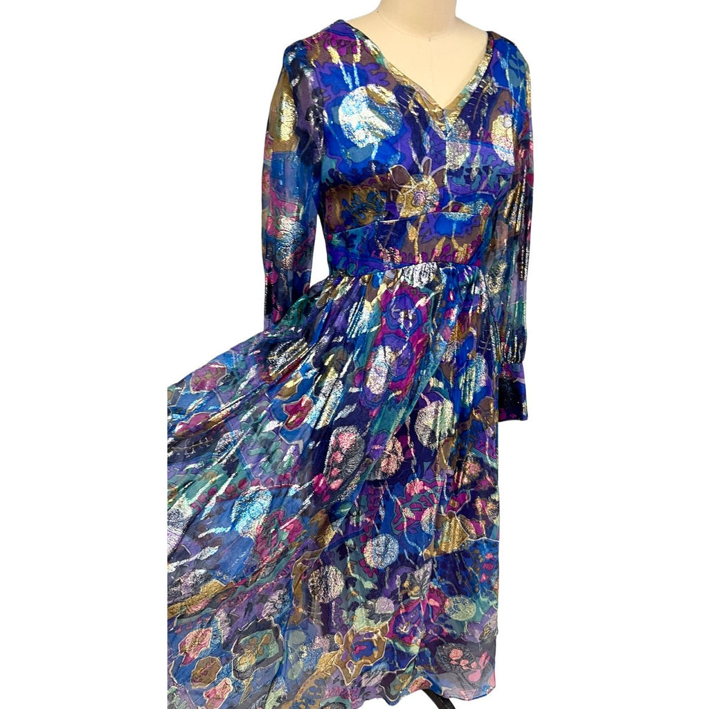 Vintage Metallic Silk Chiffon Designer Gown Hartley Westwood 1970S 34-30-36 1970s Cart2cart Westwood