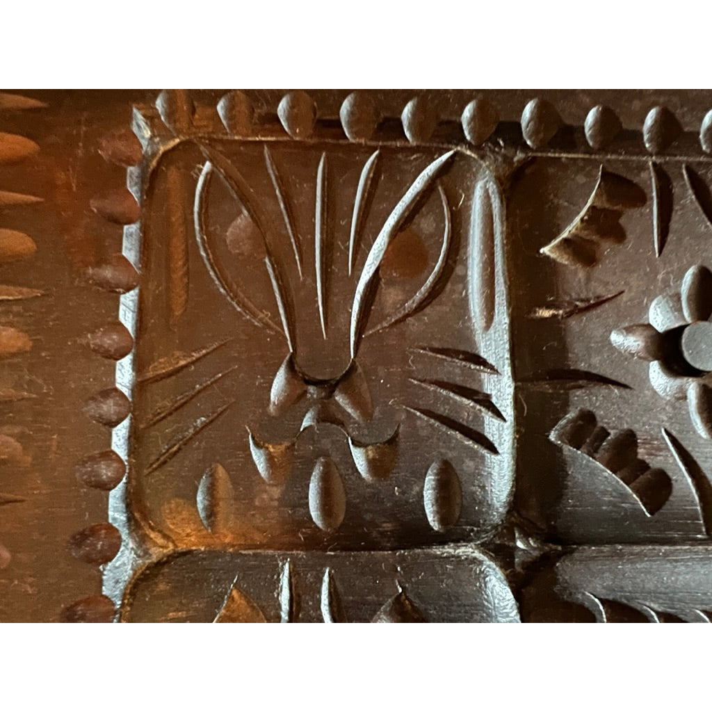 VTG Bohemian Wood Hand Carved Trinket Jewelry Box Cat/ Design 12"x10" Dark Wood Cart2cart The Best Vintage Clothing