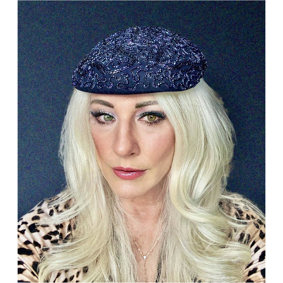 Vintage Navy Beaded Cocktail Hat 1940S Lilyan Models Hats,On Sale Lilyan