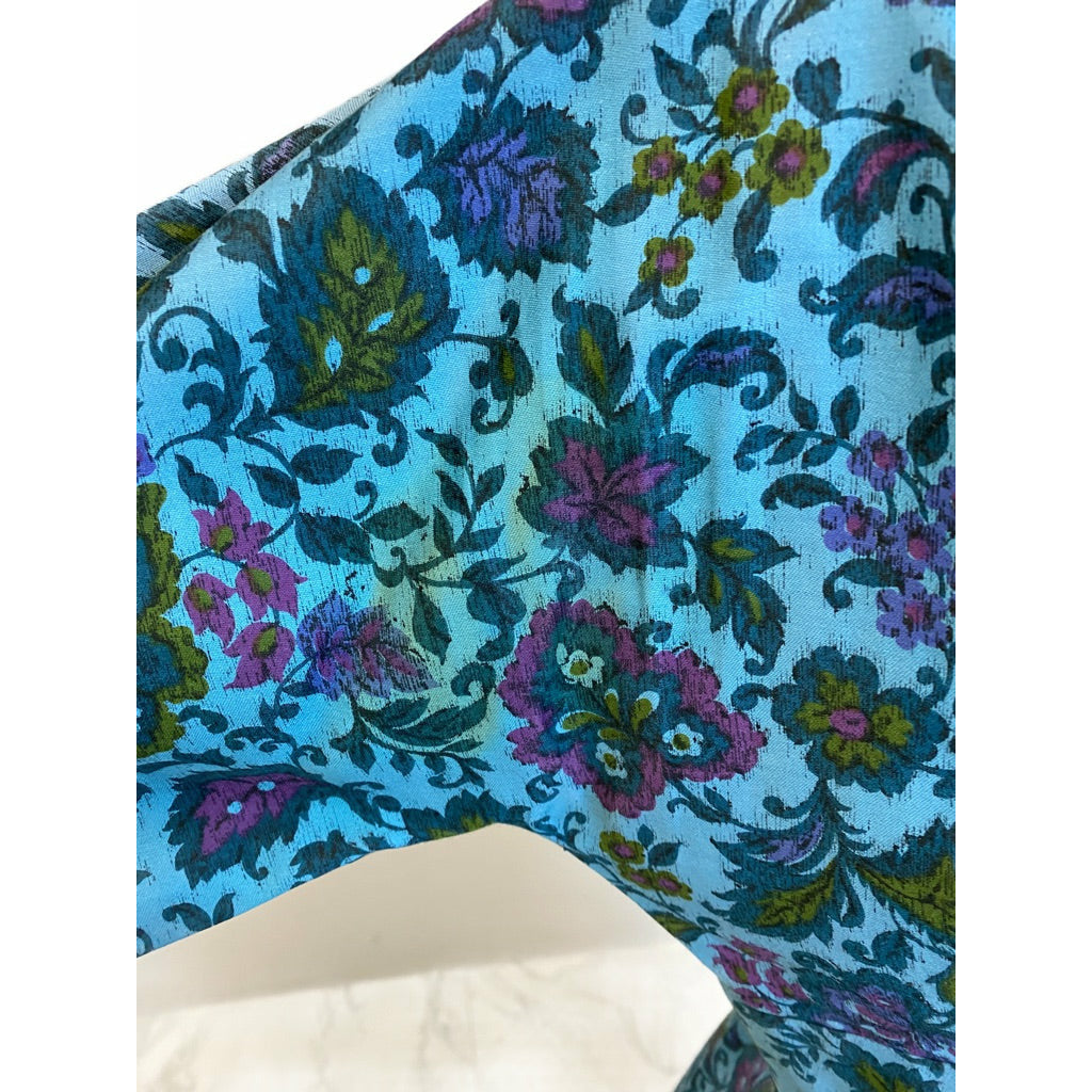 VTG R&K Original Dress 50s Polished Cotton Day/Party Blue Floral M/L Wide Waist Dresses The Best Vintage Clothing