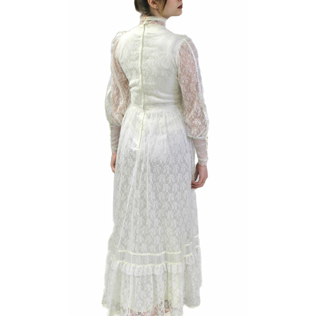 VTG 70s Jessica Mcclintock Gunne Sax White Floral Lace Wedding Dress S NWOT Dresses The Best Vintage Clothing