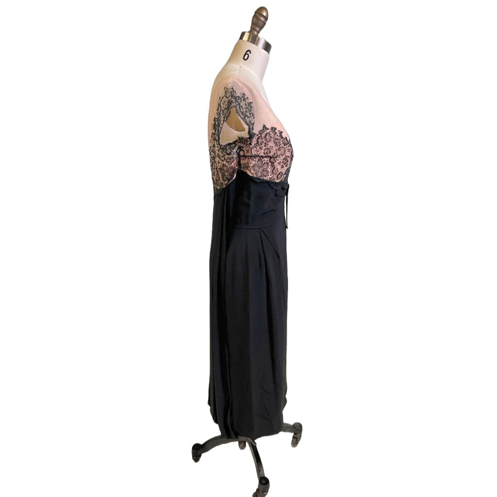 Vintage Black /Pink Rayon & Lace Cocktail Hobble Dress Wiggle Train 1950s 40-30-43 Women's The Best Vintage Clothing