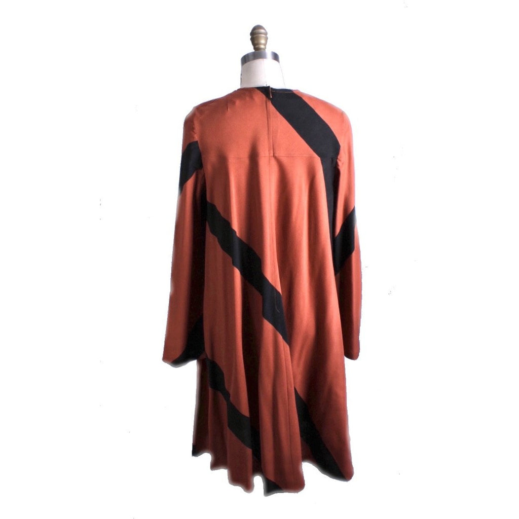 Vintage 1970s Vuokko Designer Iconic Tent Dress Black Cinnamon Stripes 40 M marimekko The Best Vintage Clothing