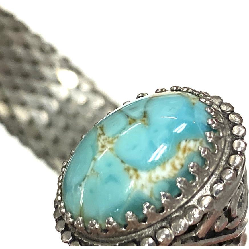 Vintage Whiting & Davis Vintage Coil Silver Mesh Bracelet w/Cabochon Czech Glass Stone Jewelry The Best Vintage Clothing