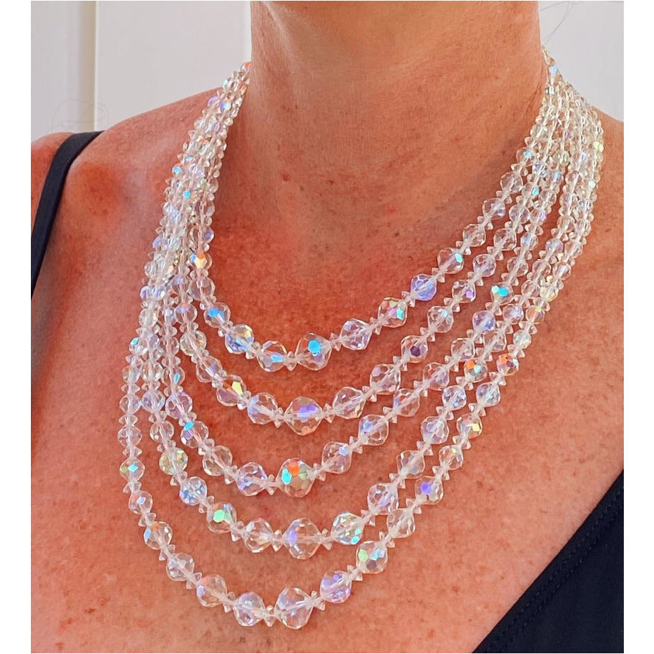 Vintage Aurora Borealis Crystal Necklace Five Strand 1950S Cart2cart The Best Vintage Clothing
