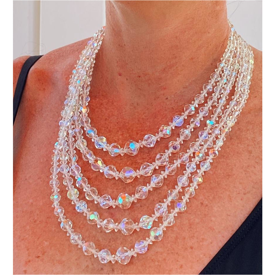 Vintage Aurora Borealis Faceted Crystal Necklace - Ruby Lane