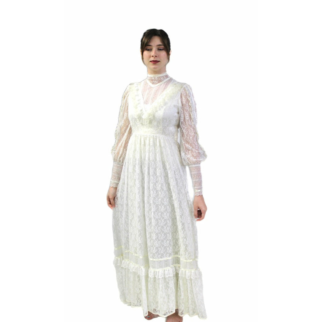 VTG 70s Jessica Mcclintock Gunne Sax White Floral Lace Wedding Dress S NWOT Dresses The Best Vintage Clothing