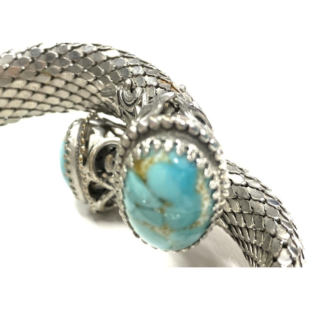 Vintage Whiting & Davis Vintage Coil Silver Mesh Bracelet w/Cabochon Czech Glass Stone Jewelry The Best Vintage Clothing