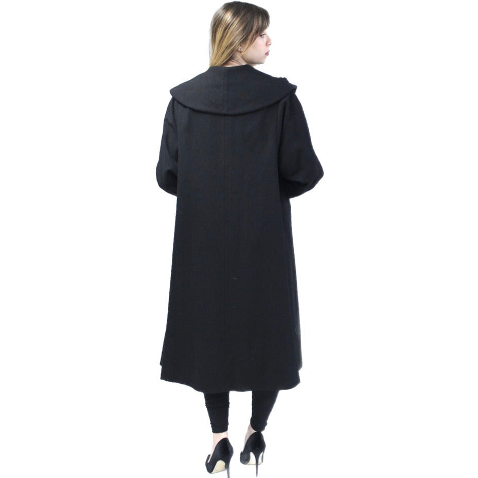 Womens Black Wool Swing Coat 1940s 1950s M-L Fab Bakelite Ornaments Morris coat The Best Vintage Clothing