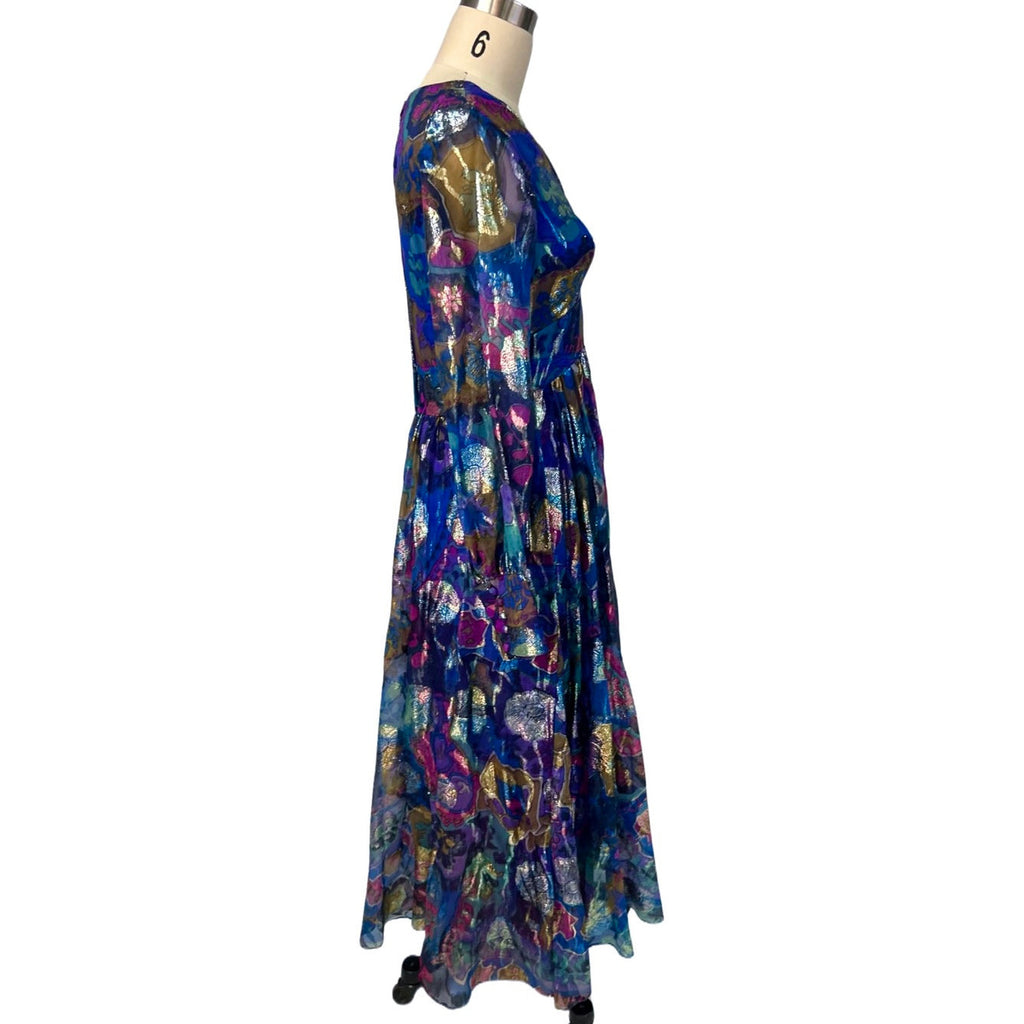 Vintage Metallic Silk Chiffon Designer Gown Hartley Westwood 1970S 34-30-36 1970s Cart2cart Westwood