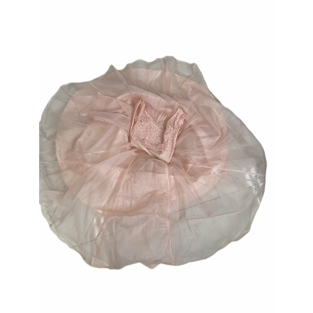 1950's Vintage Pink Dress Prom Party Full Skirt Rockabilly Nylon Sz XS Dresses The Best Vintage Clothing