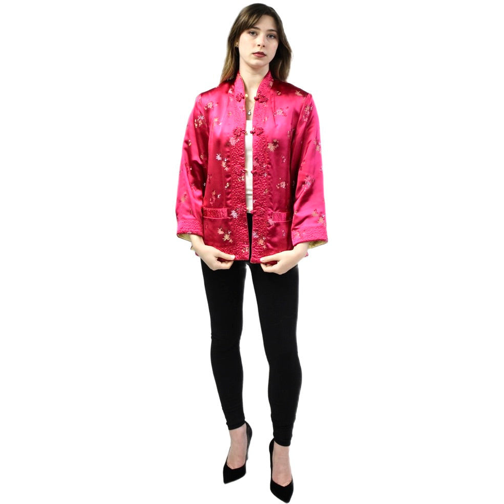 Vintage Pink/Yellow Satin Reversible Damask Jacket 1950s S/M Japan coat The Best Vintage Clothing