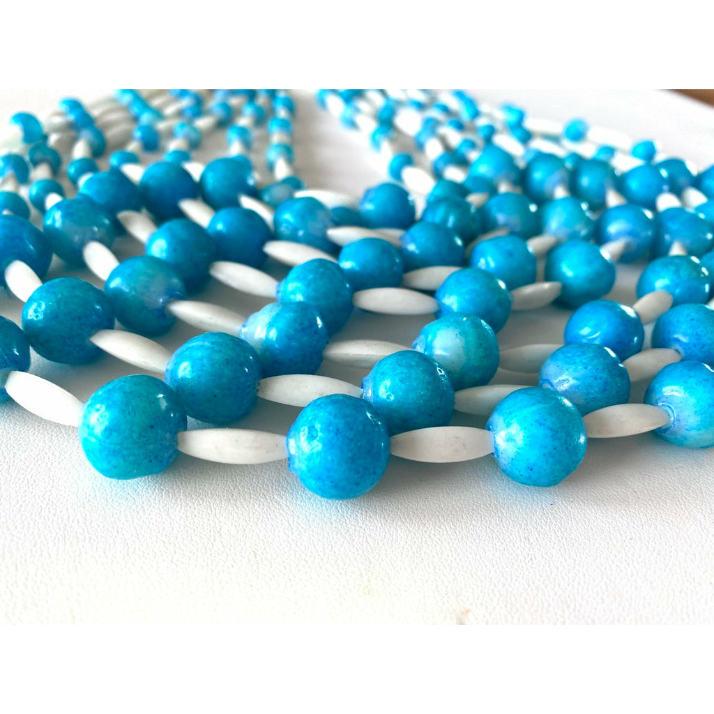 Schiaparelli Vintage Bib Necklace 8 Strands Turquoise White 1950s Plastic Stunning Designer necklace The Best Vintage Clothing