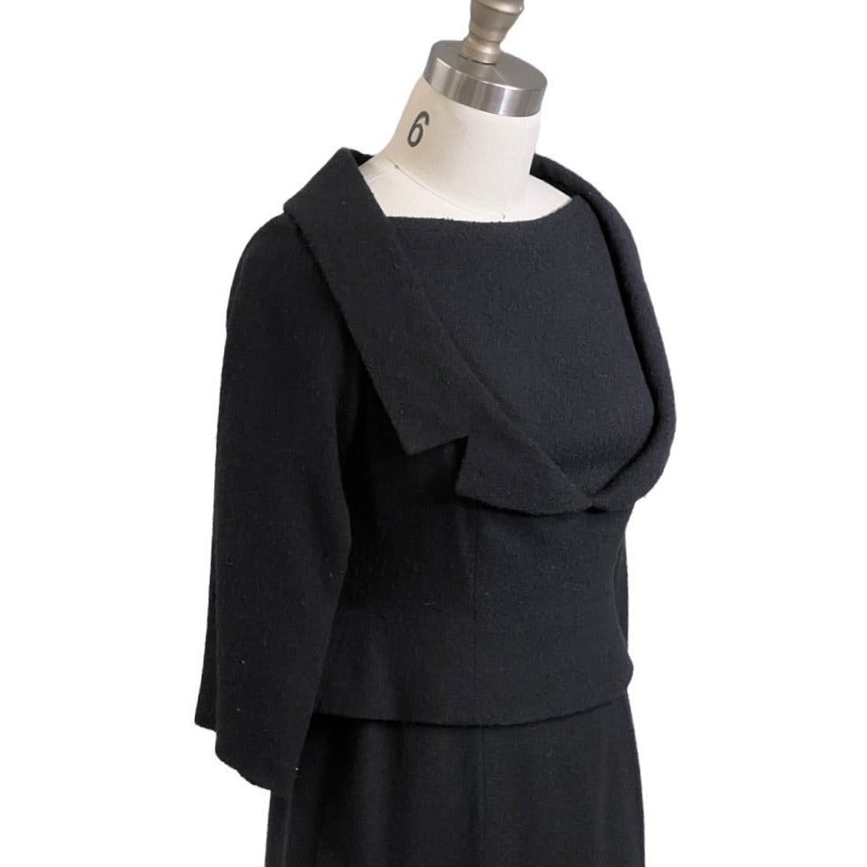 Halifax Paris Vintage Black Wool Boucle Cocktail Dress LBD 1950S 36-30-38 Cart2cart Halifax