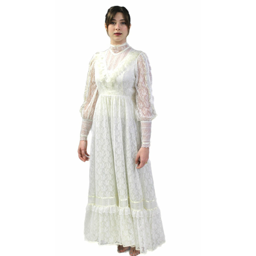 VTG 70s Jessica Mcclintock Gunne Sax White Floral Lace Wedding Dress S NWOT Dresses The Best Vintage Clothing