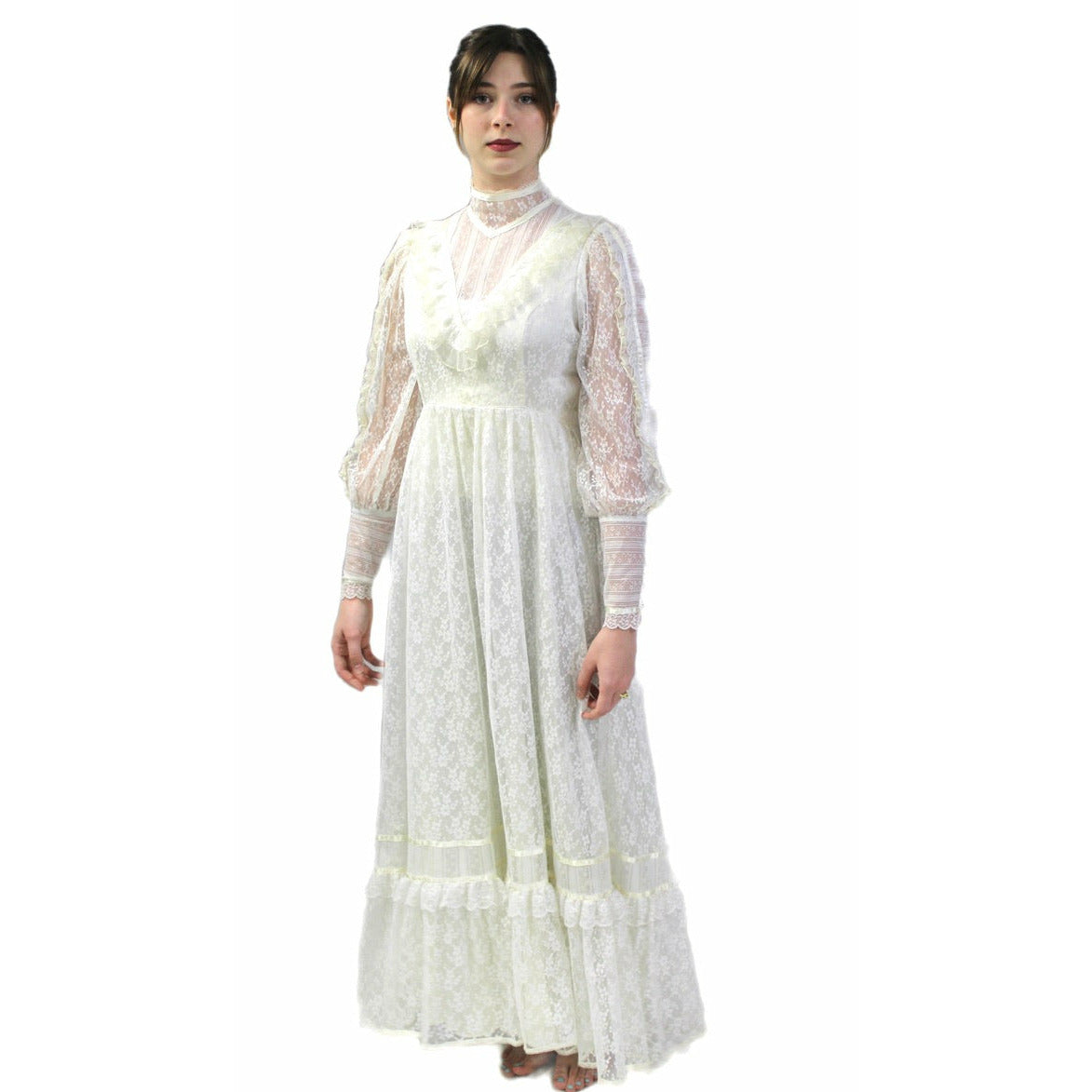 VTG 70s Jessica Mcclintock Gunne Sax White Floral Lace Wedding Dress S The Best Vintage Clothing