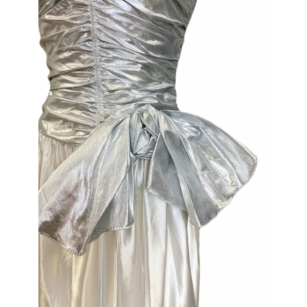 Vtg Nadine 70s Prom Queen Strapless Metallic Silver/White NWT S Maxi Elegant The Best Vintage Clothing