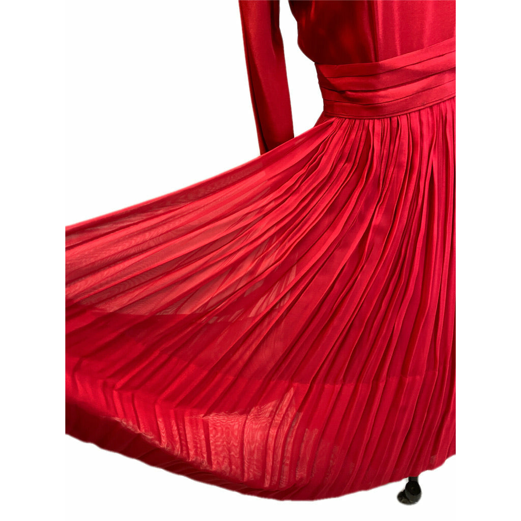 1940s Vintage Cocktail Dress Red L'Aiglon Wide Waist Sheer Skirt Sleek M Dresses The Best Vintage Clothing