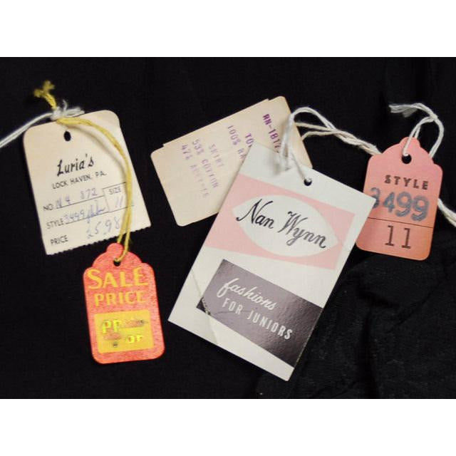 Vintage Black Jersey Dress W/Textured Brocade Skirt Nan Wynn 1950s 36-24-Free Cart2cart Nan Wynn