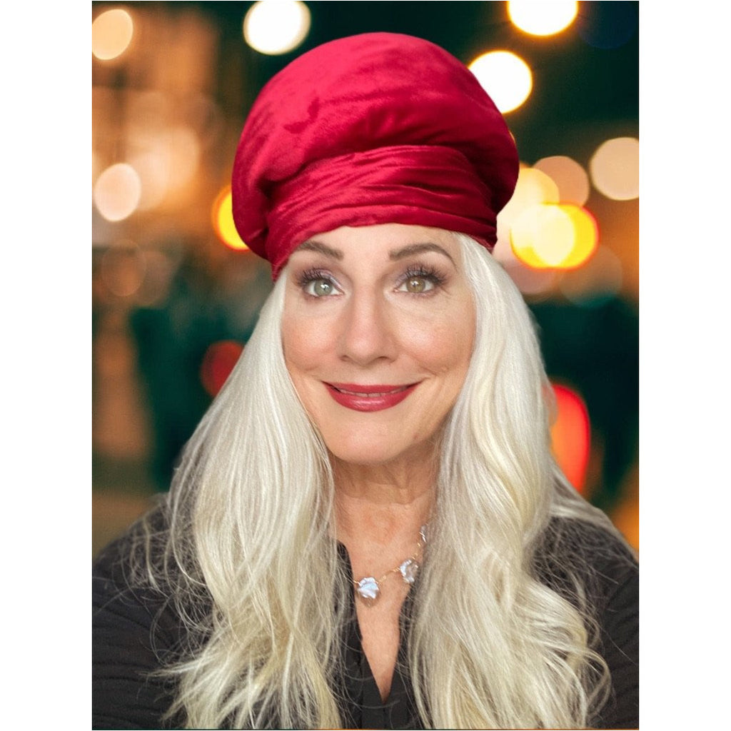 Red Velvet Vintage Turban Hat 1940s 22" Small Head The Best Vintage Clothing