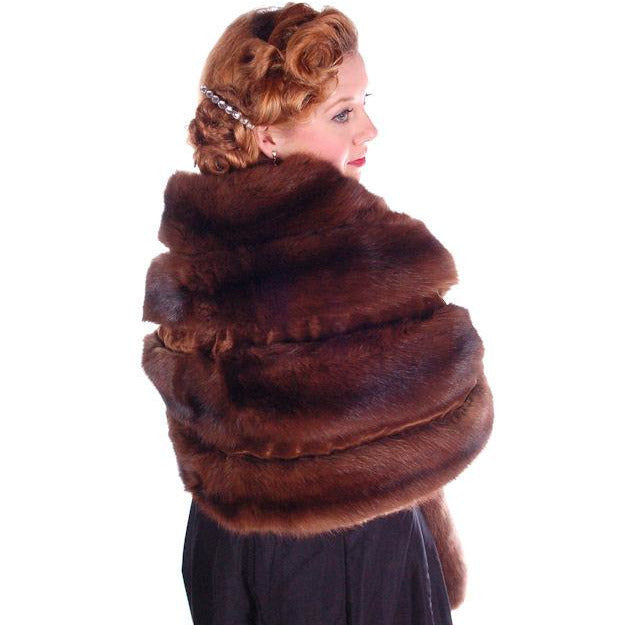 VTG 1950s Ranch Mink Fur Stole Wrap 14 Skin Dark Brown Hollywood Glam Provenance Women's The Best Vintage Clothing